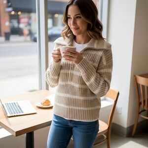 American Eagle Outfitters  Quarter Zip Sweater Womens Size S Cream Tan Oversized
